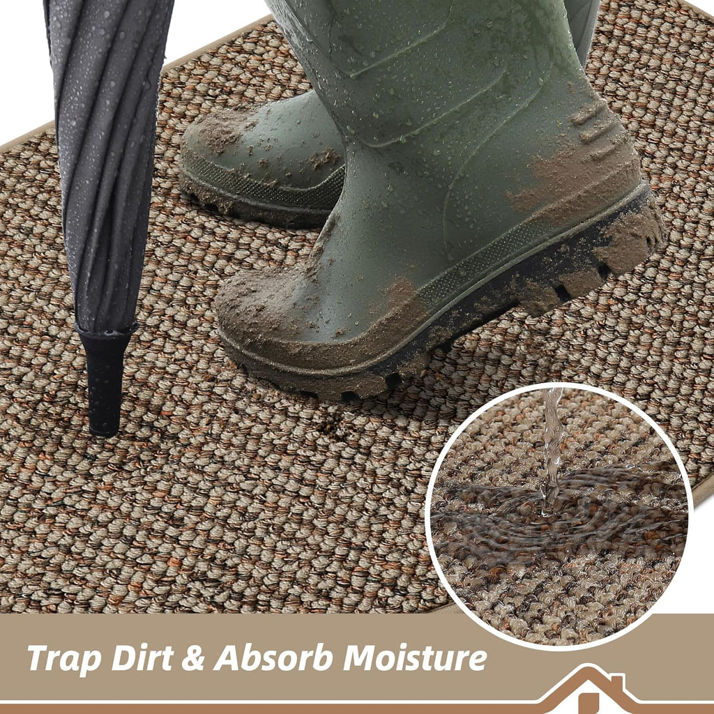 BEQHAUSE Dirt Trapper Door Mat 17" x 30" Half Circle Non Slip Washable Doormats Entrance Rugs Absorbent Welcome Low Profile Floor Mats for Front Back Door and Entryway, Taupe