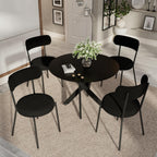 Modern 5-Piece Round Dining Table Set,Circle Black MDF Table & 4 Black Boucle Dining Chairs, Metal Frame Kitchen Furniture for Small Spaces(36-Inch)