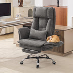 Big and Tall Office Chair, Cloud Reclining Office Chair with Footrest & Flip Armrest for Pets, Executive Ergonomic Criss Cross Desk Chair, Swivel Gaming Chair with Lumber Pillow, Chenille Light Grey