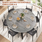 Expandable Kitchen Dining Table for 4-6, Oval Round Dining Table with Storage Shelf and Removable Extension Leaf, Space Saving Pedestal Table for Dining Room, Modern Industrial Style (Grey)
