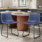 REONEY Dining Chairs Set of 2, PU Leather Armless Dinner Chairs with Backrest, 18" Modern Kitchen Dining Room Chair with Metal Legs for Home (Navy)