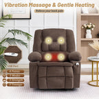 Rocker Recliner Chair with Massage and Heat, Nursery Rocking Chairs for Living Room, Ergonomic Comfy Relining Chair with Cup Holders, USB Charge Port, Side Pockets, Comfortable Arms, Brown