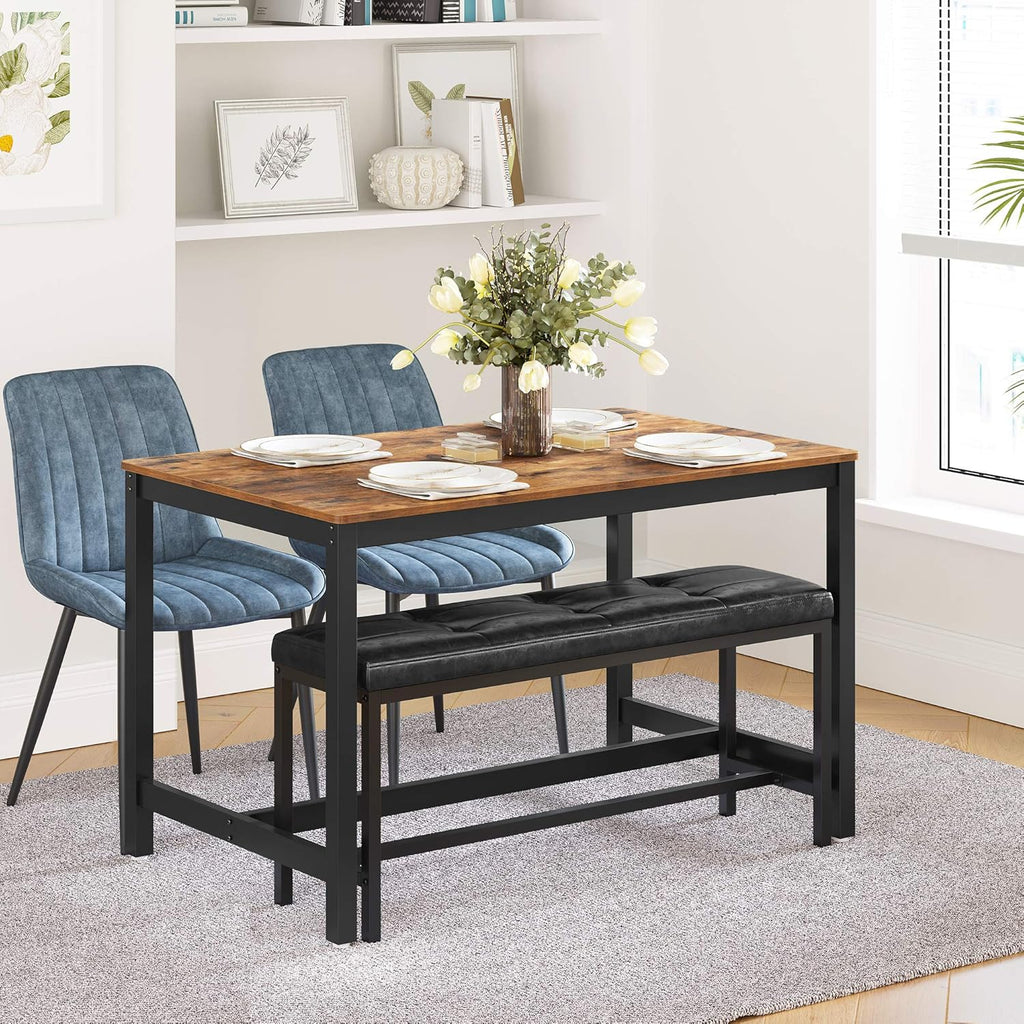 VASAGLE Dining Table Bench, Ottoman Bench with PU Leather Padded Seat, Steel Frame, 42.5 x 12.8 x 18.9 Inches, for Dining Room, Living Room, Hallway, Bedroom, Black UKTB034B81