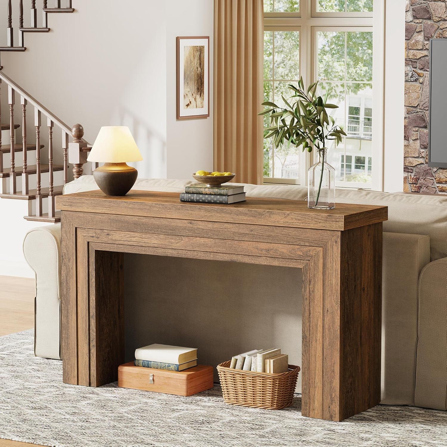 Huuger 54 Inch Entryway Table, Retangular Console Table, Farmhouse Sofa Table Behind the Couch, Long for Entrance, Hallway, Foyer, Living Room, Rustic Brown
