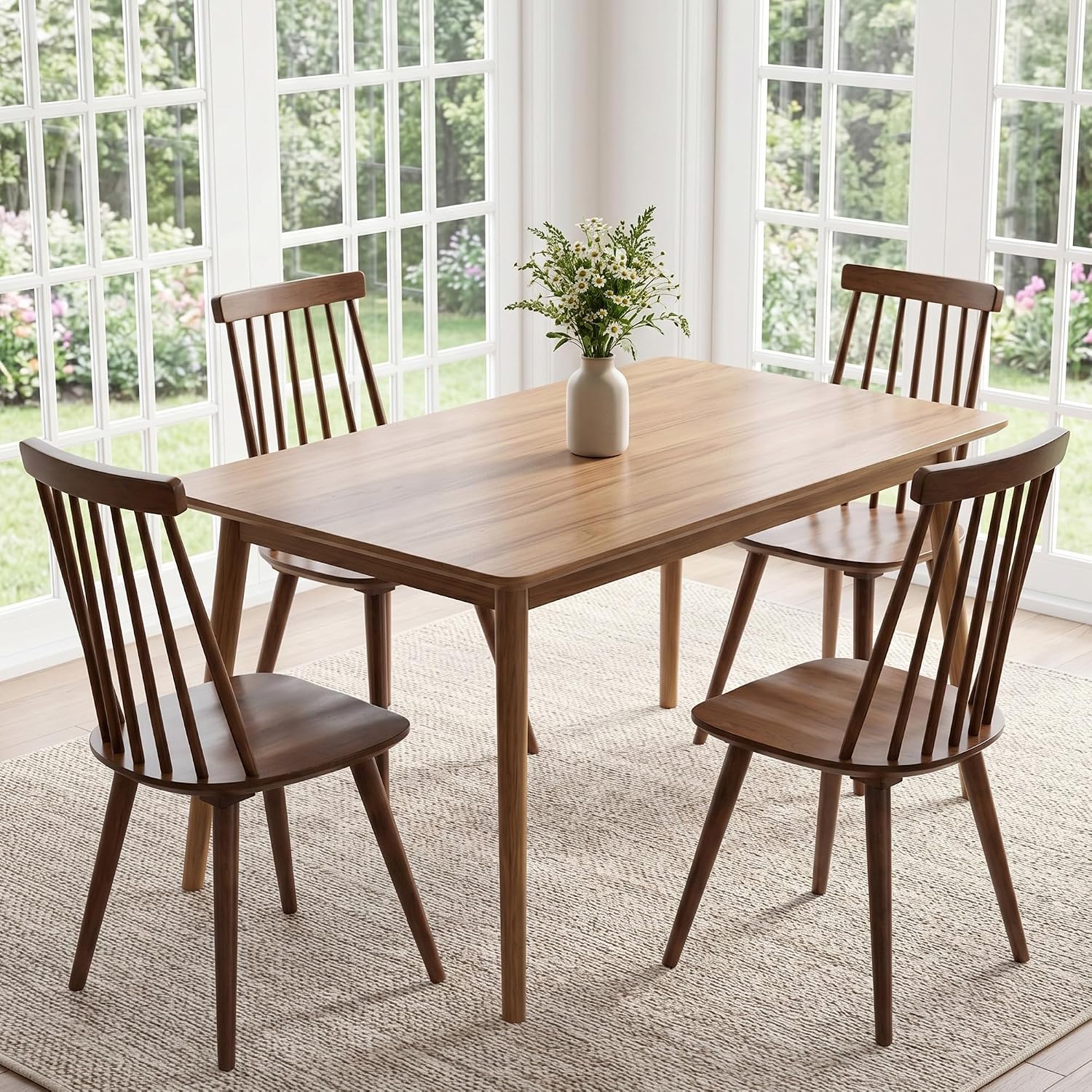 DUHOME Walnut Windsor Wooden Dining Chairs Set of 4, Wood Dining Room Chair Spindle Side Kitchen Room Country Farmhouse Chairs Walnut