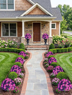 Fake Outdoor Flowers with Stakes - Set of 2 Pink Purple 33" H X 19.7" W Artificial Mums Topiary Flower Balls for Front Porch Planters Decor - Faux Silk Floral Bushes Plants for Outside Patio Yard