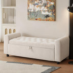 48" Ottoman with Storage, Tufted Storage Ottoman Bench, Convenient Living Room Fabrics Bench Seat, Entryway Shoe Benches with Inner Zipper & Arm, Rivetless Upholstered Window Seat Ottomans, Beige