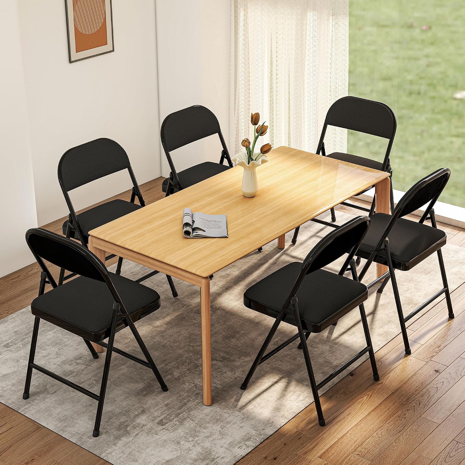 8 Pack Leather Padded Folding Chair, Metal Frame with Pu Leather Seat & Back, 650 LB Capacity Pu Leather Folding Chair with Comfortable Cushion for Events Home Office Black