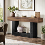 Tribesigns 63" Console Table, Farmhouse 2-Tier Entryway Table with U-Shaped Base, Narrow Long Wood Behind Couch Table for Living Room, Hallway, Foyer, Dark Brown & Black