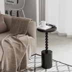 COZAYH Black Wood End Table with Round Top and Decorative Beaded Pedestal, Modern Accent Side Table Drink Table for Living Room, Small Spaces