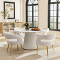 Hyfirm White and Gold Dining Chairs Set of 4, Upholstered Velvet Barrel Dining Room Chairs Luxury Modern Comfy Armchairs for Kitchen Recepition Restaurant