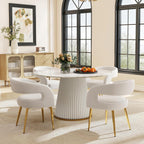 Hyfirm White and Gold Dining Chairs Set of 4, Upholstered Velvet Barrel Dining Room Chairs Luxury Modern Comfy Armchairs for Kitchen Recepition Restaurant