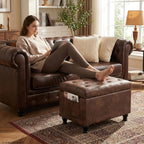 Leather Storage Ottoman Bench Rectangle 24 Inch Foot Rest Ottomans Stool for Living Room Bedroom(Brown)