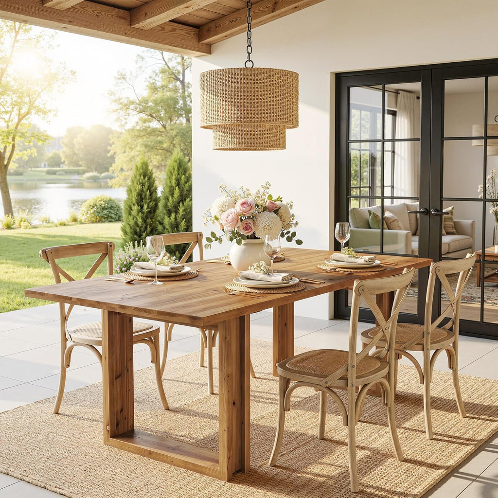 63-Inch Solid Wood Dining Table for 6, Farmhouse Kitchen Table with Heavy Duty Legs, Rectangular Wood Desk for Dining Room, Living Room, Rustic Brown