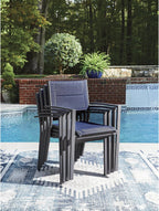Signature Design by Ashley Point Bonita Set of 4 Outdoor Chairs with Padded Sling Seat, Stackable Aluminum Lounge Chairs for Patio and Porch Seating, Gray Frame with Blue Sling