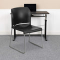 EMMA + OLIVER Home and Office Guest Chair Black Full Back Contoured Sled Base Stack Chair