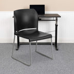 EMMA + OLIVER Home and Office Guest Chair Black Full Back Contoured Sled Base Stack Chair