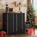 TAGELIER Fluted Buffet Cabinet with Storage, 31.5" Sideboard with Adjustable Shelves, Coffee Bar with Press-Spring Doors, Wooden Buffet Table for Kitchen, Entryway, Living Room, Black