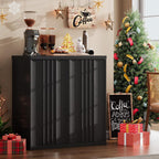TAGELIER Fluted Buffet Cabinet with Storage, 31.5" Sideboard with Adjustable Shelves, Coffee Bar with Press-Spring Doors, Wooden Buffet Table for Kitchen, Entryway, Living Room, Black