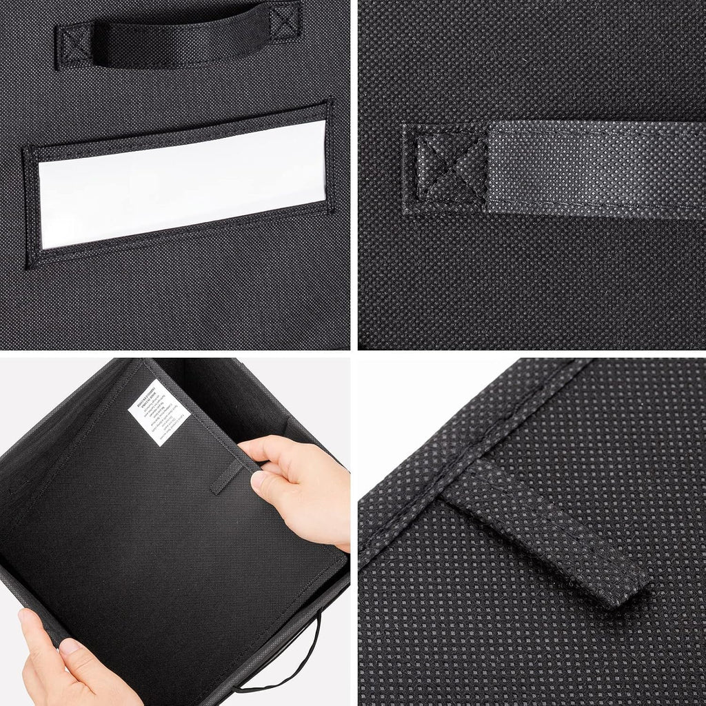 13x13x13 storage cube bins (Set of 10) Fabric storage cubes with 10 Labels Window Cards & a Pen, storage cubes 13x13, Collapsible 13 inch cube storage bins, Cubby Organizer Boxes, Black