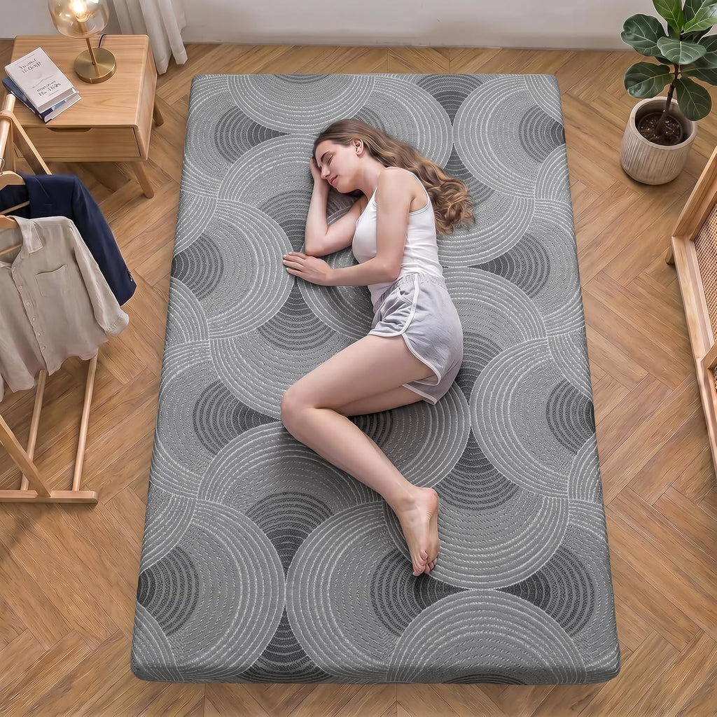 Japanese Floor Mattress, 3.5" Thicken Futon Mattress Tatami Mat with Non-Slip Bottom,Removable Washable Cover,Foldable Mattress Tatami Mat Sleeping Pad,Grey Geometric,Full（80’‘x48''