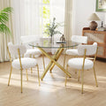Gold Round Glass Dining Table Set for 4, 36'' Small Modern Kitchen Table Set with 4 White Gold Boucle Upholstered Dining Chairs, 5 Piece Luxury Dining Room Set, Easy Assemble
