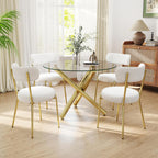 Gold Round Glass Dining Table Set for 4, 36'' Small Modern Kitchen Table Set with 4 White Gold Boucle Upholstered Dining Chairs, 5 Piece Luxury Dining Room Set, Easy Assemble