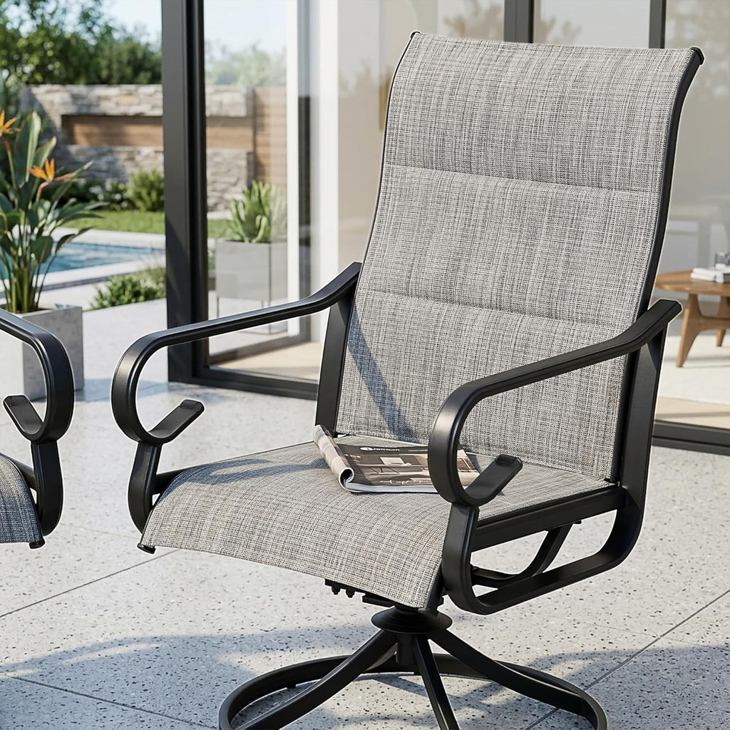 NUU GARDEN Patio Swivel Dining Chairs Set of 2, Outdoor Swivel Rocker Chairs with High Back Textilene Seat and Powder Coated Frame, for Lawn Porch Garden, Light Gray