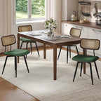 Dining Chairs, Set of 4, Modern, Green, Rattan & Faux Leather, Swivel with 360 Rotation, Ergonomic & Adjustable Height