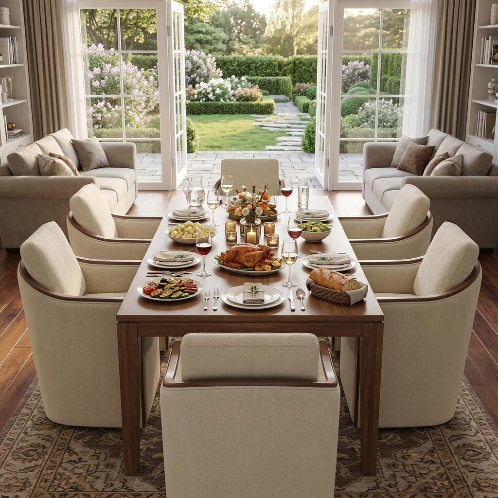 CHITA Upholstered Dining Chairs Set of 2 with Hidden Casters, Modern Dining Chair with Backrest & Wood Armrest, Chenille Barrel Chairs for Dining Room, Kitchen Chairs Fully Assembled, Cream