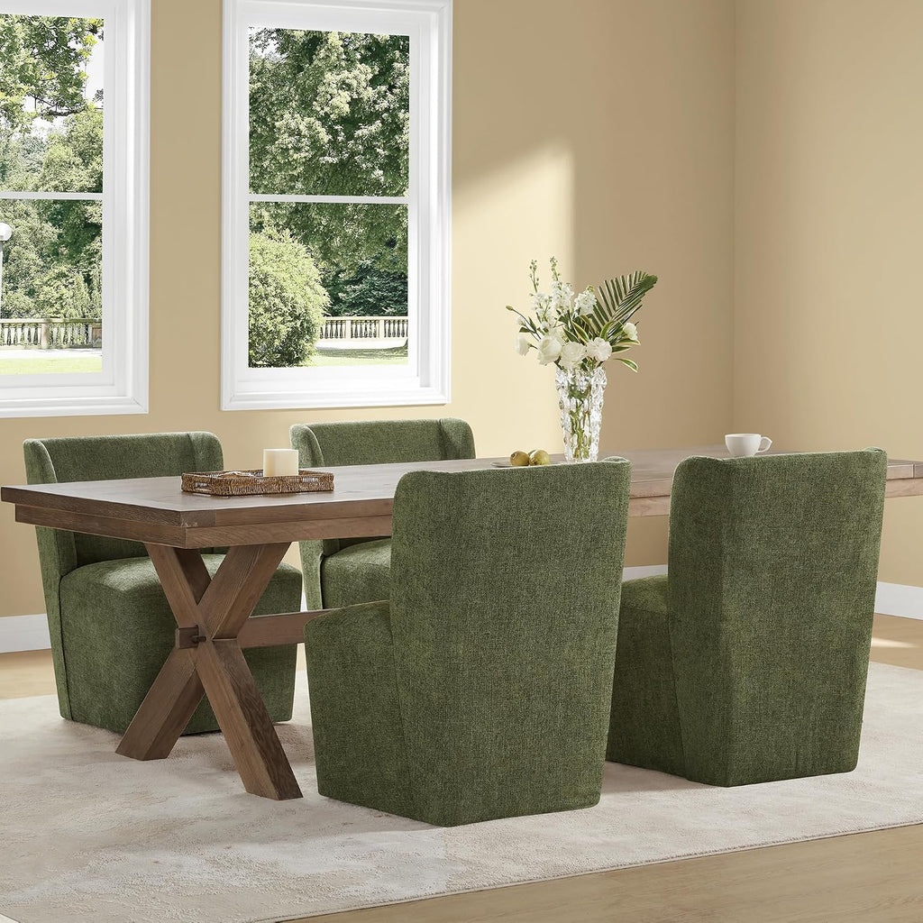 KISLOT Dining Chairs with Casters Require Assembly Upholstered Wingback Single Sofa Armless Deskchair for Bedroom Waiting Room Kitchen Diningroom