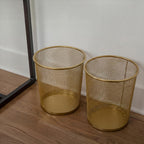 Martha Stewart Ryder Set of 2 Gold Mesh Metal Trash Cans, 4.5 Gallon Wastebaskets for Office