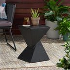 Merax Modern Concrete Side Table with Hourglass Design - Hand-Painted Wood Finish Accenttable for Indoor/Outdoor, Black