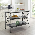 Crosley Furniture Madeleine Kitchen Island with Shelves for Storage, Microwave Stand, Coffee Bar, Steel with Faux Marble Top