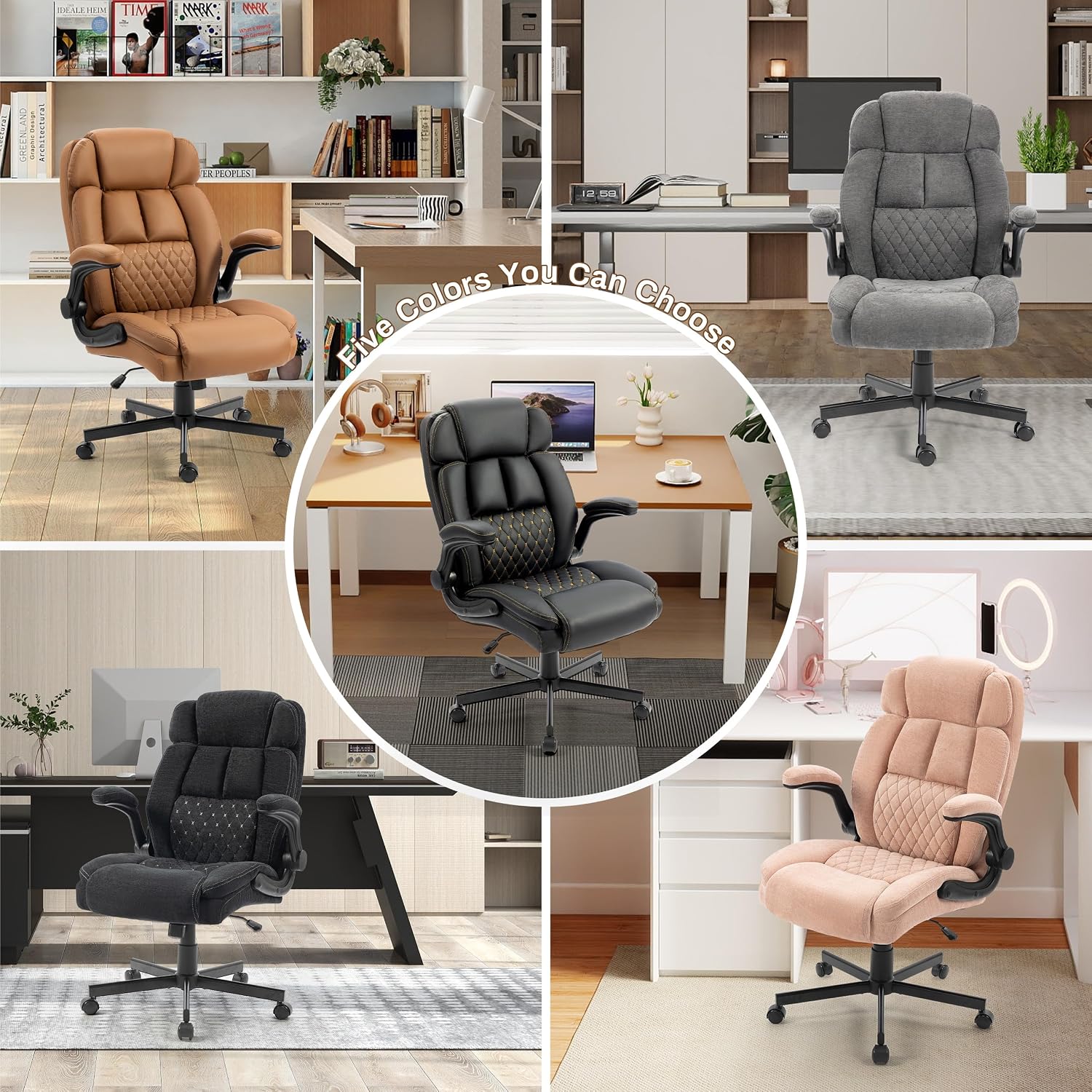 Massage Office Chair, 500LBS Ergonomic Rocking Executive Desk Chairs with 4 Points Vibration&Heat,Padded Flip-up Armrests for Big and Tall Office Chair,Swivel Computer Chair Thicken, PU Black