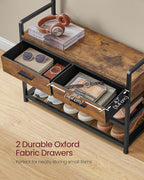 VASAGLE Hall Tree with Bench and Shoe Storage, Entryway Coat Rack with Shoe Bench, 2 Fabric Drawers, 10 Hooks, 11.8 x 31.7 x 71.5 Inches, Vintage Brown and Ink Black UHSR429B01