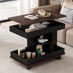 Adjustable Side Table with Wheels, 360° Rotating Lift-Top & Storage, Modern Bedside/Sofa Rolling Table for Small Spaces, Living Room Use, Black