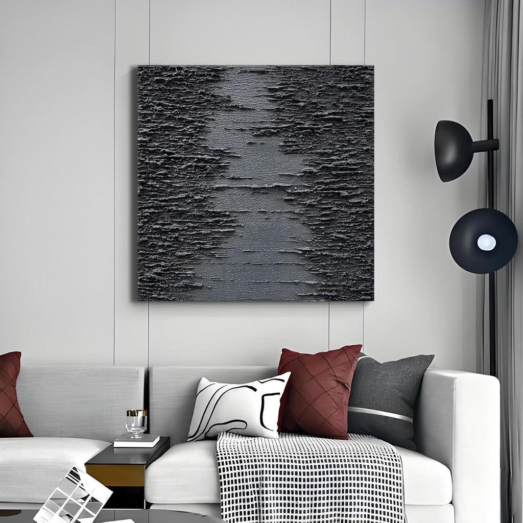 NANKAI Art Hand-Painted Thick Texture Black Canvas Art 24x24 inch Abstract Oil Home Wall Art Deco Painting
