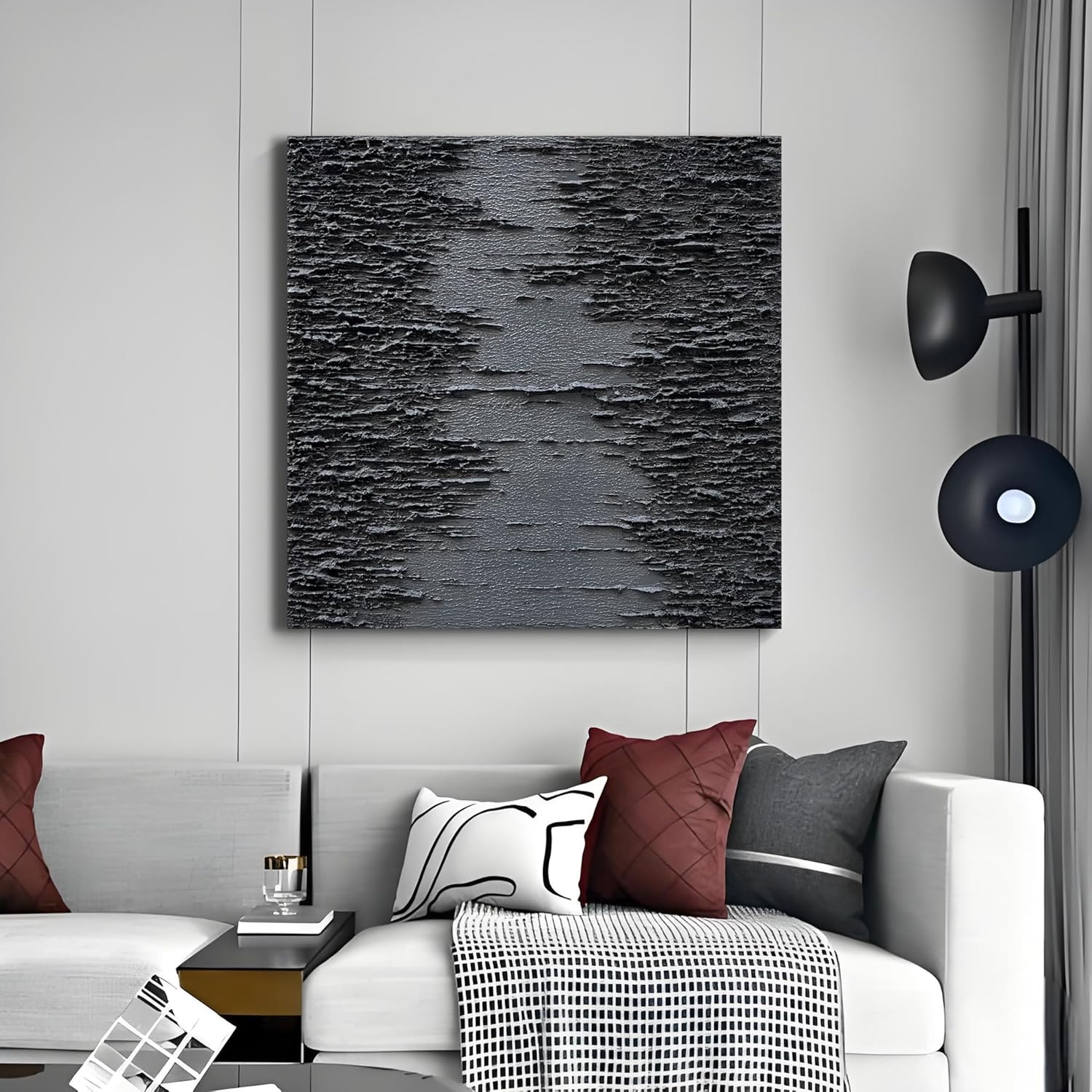 NANKAI Art Hand-Painted Thick Texture Black Canvas Art 24x24 inch Abstract Oil Home Wall Art Deco Painting