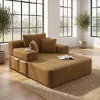 61 inch Boneless Chaise Lounge Chair Indoor, Oversized Corduroy Lounge, Deep Seat Sofa Bed for Living Room, Comfy Reading Nook Chair for Small Spaces, No Assembly Required, Camel