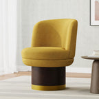 Swivel Accent Chair with 360° Rotation, Round Barrel Chair Upholstered in Soft Chenille Fabric, Ergonomic Comfy Barrel Chair for Living Room, Bedroom, Small Apartment (Yellow)