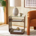 SAFAVIEH Furniture - Acres Accent Table - Walnut Wood & Glass Top - 2 Shelves - Ideal for Living Room, Bedroom, 20" W x 18" D x 23" H (ACC2329C)