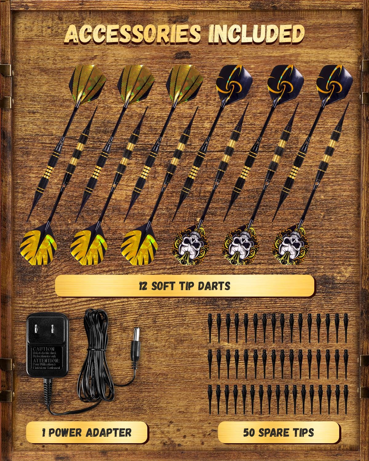 Electronic Dart Board, Decorative Dart Board Cabinet for Adults | [12*Bronze Soft Tip Darts] [Cricket Game Mode]- Wooden Electric Dartboard Cabinet for Family Game Rooms [VINTAGE]