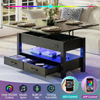 MALOL 40" Smart Lift Top Coffee Table for Living Room, 4 in 1 Multi-Function Modern Coffee Tables with Storage Drawers, LED Light and Charging Station, Farmhouse Wood Coffee Table, Black