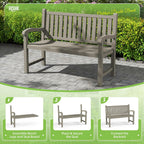 ROJIK Outdoor Bench Resin Patio Chairs Waterproof 2-Person Slatted Chairs with Sturdy Frame, Comfortable Seating for Garden Backyard Porch and Park(Grey)