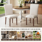 COLAMY Upholstered Parsons Dining Chairs Set of 2, Fabric Dining Room Kitchen Side Chair with Nailhead Trim and Wood Legs - Beige