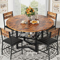 IRONCK Round Dining Table Set for 4, Dining Room Table Set with 4 Chairs, 47.2'' Dinner Table with Wooden Tabletop and Metal Base, 5-Piece Kitchen Table and Chairs, Rustic Brown