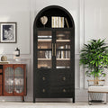LUMISOL Tall Kitchen Pantry Cabinet with 2 Large Drawers, 71" Arched Storage Cabinet with Adjustable Shelves & Glass Door, Farmhouse Kitchen Hutch with Top Shelf for Living Room Dining Room, Black