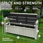 EconoHome 3 Seat Outdoor Storage Bench with Rain Cover - 90 Gallon Capacity - Weatherproof Resin Bench for Patio, Porch, Garden, Yard, Pool Area - Furniture for Pool Accessories, Gardening Tools