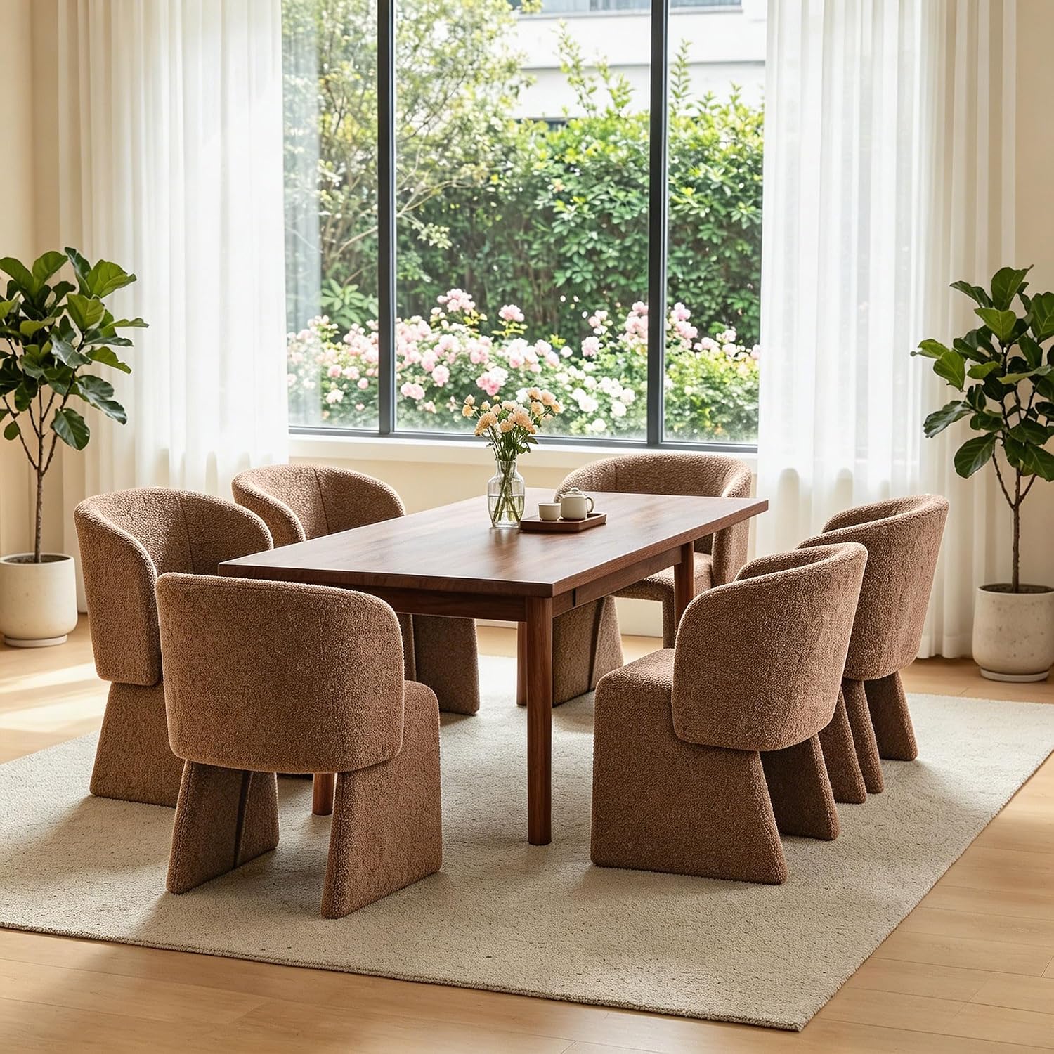 Homedot Upholstered Dining Chairs Set of 6, Modern Dining Room Chairs with Barrel Back, Accent Arm Chair for Dining Room, Living Room, Bedroom, Vanity, Brown